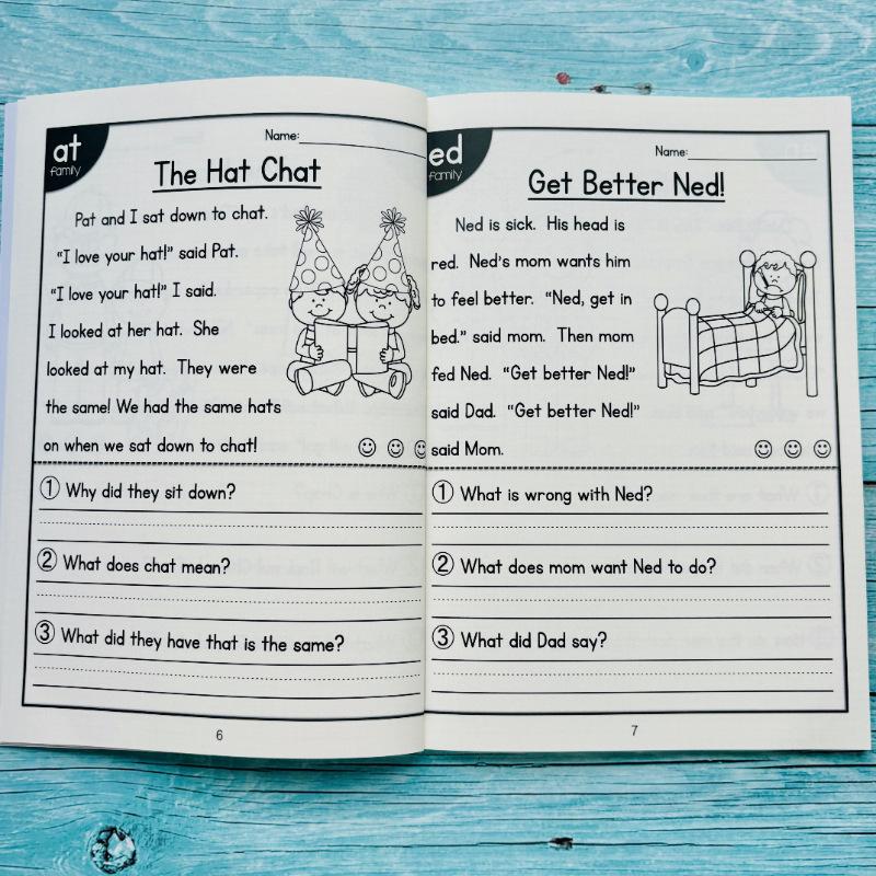 Inside pages with illustrated short stories